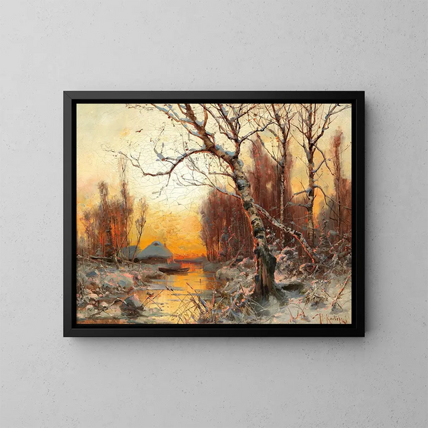 Winterlandschaft mit Birken im Abendlicht - Julius Sergius Klever — gerahmtes Bild an der Wand