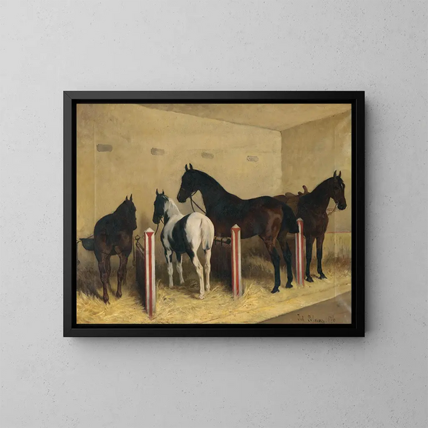 Pferde im Stall - Julius von Blaas — gerahmtes Bild an der Wand