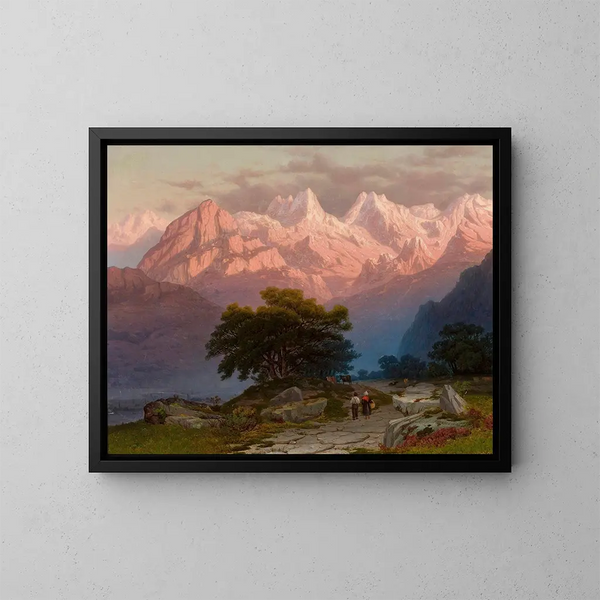 Landschaft mit Bergen und Figuren - Józef Marszewski — gerahmtes Bild an der Wand