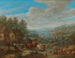 Ein Flusslandschaft mit einem Dorf und Reisenden - Karel Breydel — Ansicht des Kunstwerks