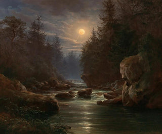 Nachthimmel-Landschaft, Motiv des Grunds von Langhermsdorf in der Sächsischen Schweiz - Karl Christian Sparmann — Ansicht des Kunstwerks