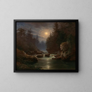 Nachthimmel-Landschaft, Motiv des Grunds von Langhermsdorf in der Sächsischen Schweiz - Karl Christian Sparmann — gerahmtes Bild an der Wand