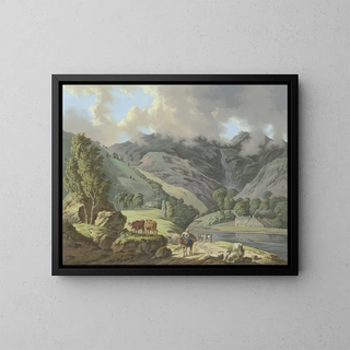 Karl Franz Kraul - Berglandschaft mit einem Wasserfall und Flchen im Vordergrund.webp