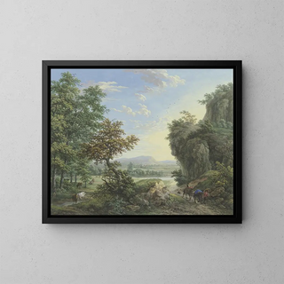 Karl Franz Kraul - Wiesengrund an Flu und Wald rechts hohe Felsen.webp