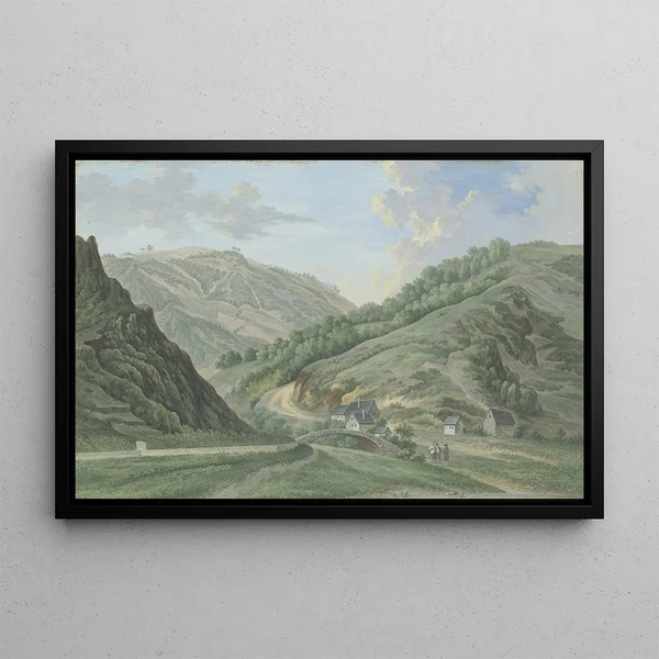 Tal im Wiesental bei einer Brücke mit einer Gruppe von Häusern - Karl Franz Kraul — gerahmtes Bild an der Wand