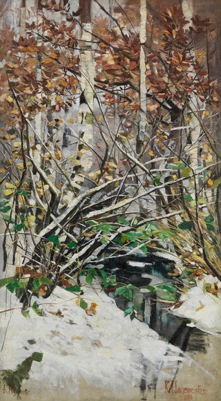 Karl Hagemeister - Verschneiter Birkenwald an einem Bachlauf.webp