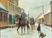 Rue de village avec des dragons et un garçon avec une luge en hiver - Karl Hansen Reistrup — Ansicht des Kunstwerks