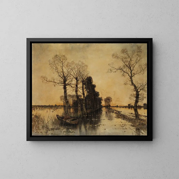 Landschaft der Moore mit überschwemmtem Weg - Karl Heffner — gerahmtes Bild an der Wand