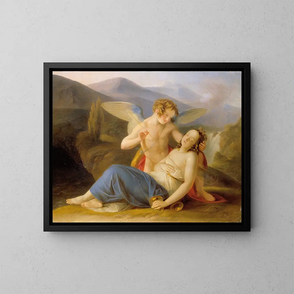 Psyché wird durch den Liebespfeil aus ihrem Bewusstseinsverlust geweckt - Karl Joseph Aloys Agricola — gerahmtes Bild an der Wand