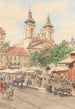 lebhafter Markt von Rochus neben der Rochus-Kirche in der Landstraßer Hauptstraße - Karl Schnorpfeil — Ansicht des Kunstwerks