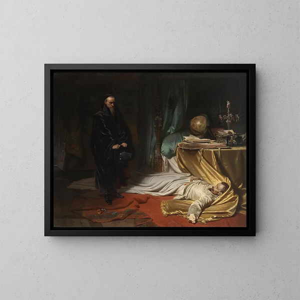 von "Seni devant le corps de Wallenstein" - Karl Theodor von Piloty — gerahmtes Bild an der Wand