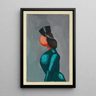 Karl Wiener - Ohne Titel Frau in grnem Kleid mit schwarzer Kappe.webp