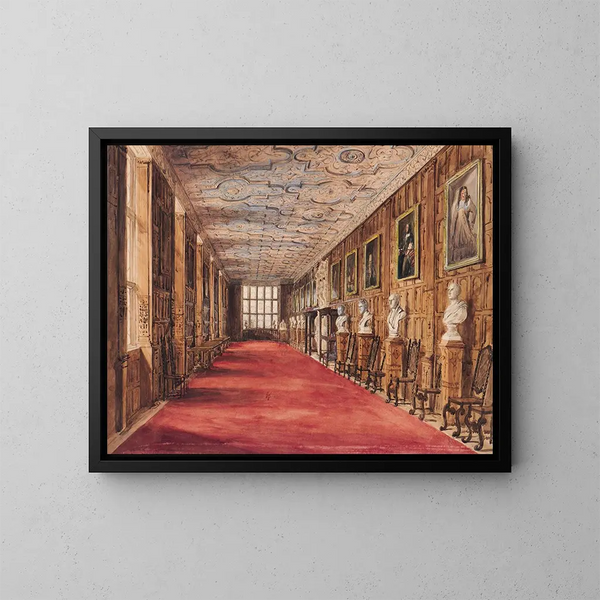 Die lange Galerie von Aston Hall - Katherine Muirhead — gerahmtes Bild an der Wand