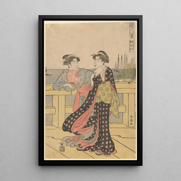 Katsukawa Shunch - Young Women Enjoying the Fresh Air of the Evening on the Bridge.webp