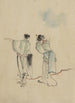 Ein Mann und eine Frau, die von hinten sehen, wohin der Mann mit dem linken Arm zeigt - Katsushika Hokusai — Ansicht des Kunstwerks