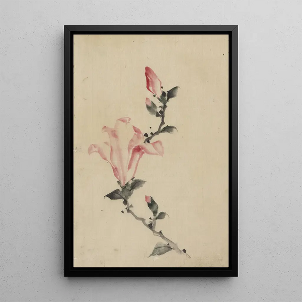 Katsushika Hokusai - Large pink blossom on a stem with three additional buds.webp