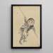Rückansicht eines stehenden Mannes, der mehrere Kleidungsschichten und einen runden Kegelhut trägt - Katsushika Hokusai — gerahmtes Bild an der Wand