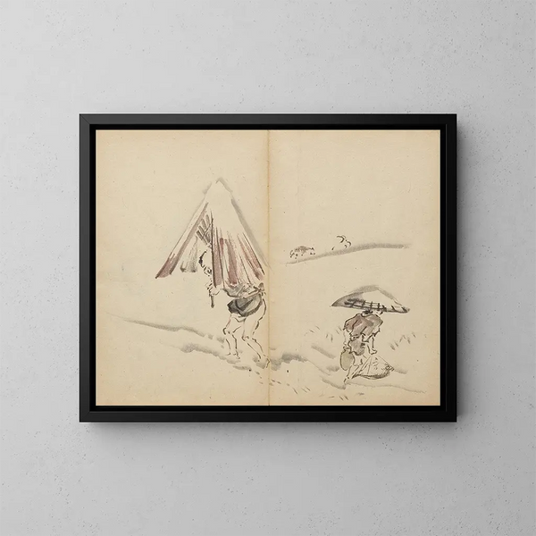 Figuren im Schnee - Kawanabe Kyōsai — gerahmtes Bild an der Wand