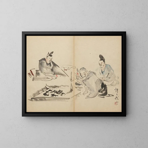 Mönch mit Kalligraphie - Kawanabe Kyōsai — gerahmtes Bild an der Wand