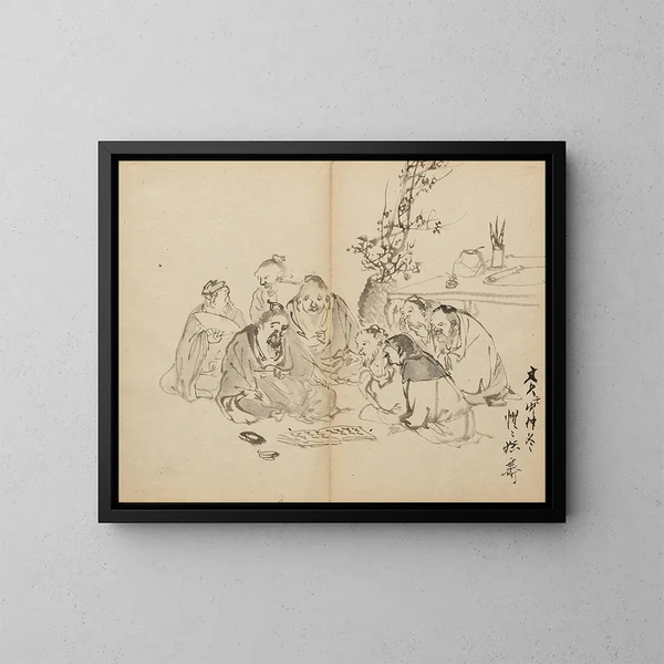 Zusammenkunft von Gelehrten - Kawanabe Kyōsai — gerahmtes Bild an der Wand