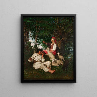 Kazimierz Pochwalski - Pair of shepherds in the forest Idyll.webp