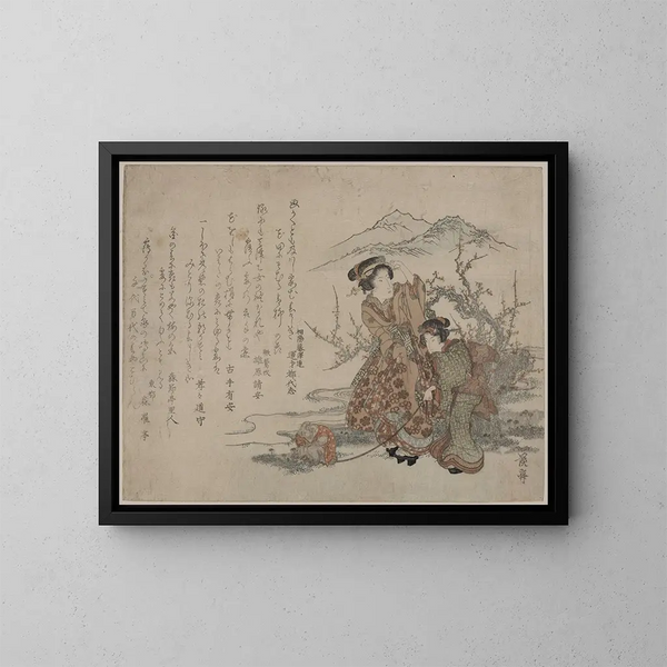 Mädchen der Gans und des Affen - Keisai Eisen — gerahmtes Bild an der Wand