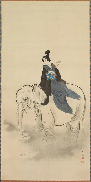 Kitao Masayoshi - Courtesan Riding an Elephant Parody of the Bodhisattva Fugen.webp