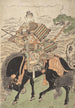 Kajiwara Genta Kagesue auf einem schwarzen Pferd - Kitao Shigemasa — Ansicht des Kunstwerks