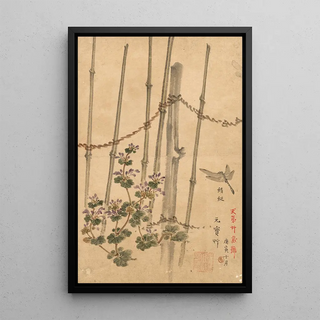 Kno Bairei - Bamboo Fence and Chrysanthemums.webp