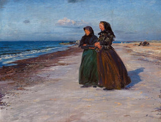 Zwei Fischerfrauen am Strand bei Sturmwetter, Nordjütland - Knud Larsen Bergslien — Ansicht des Kunstwerks