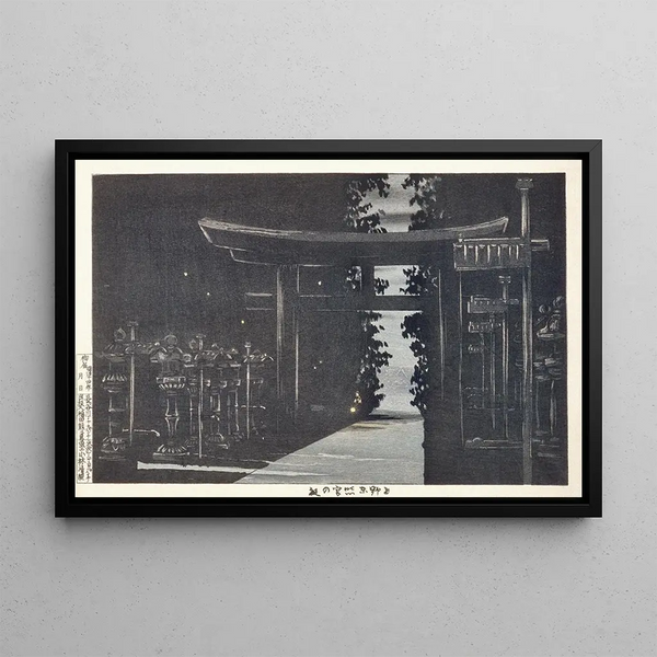 Abend im Heiligtum von Tshg, Ueno, Tokio - Kobayashi Kiyochika — gerahmtes Bild an der Wand