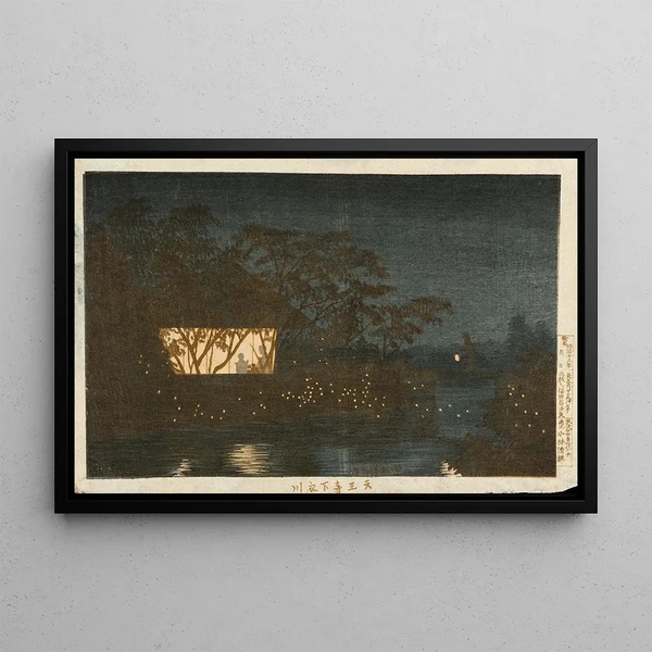 Fluss Koromo unter dem Tempel Tennji - Kobayashi Kiyochika — gerahmtes Bild an der Wand