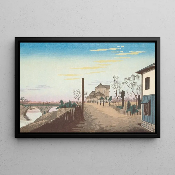 Sonnenaufgang vom Yorozubashi-Brücke - Kobayashi Kiyochika — gerahmtes Bild an der Wand