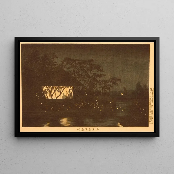 La Rivière Koromo unter dem Tempel Tennji - Kobayashi Kiyochika — gerahmtes Bild an der Wand