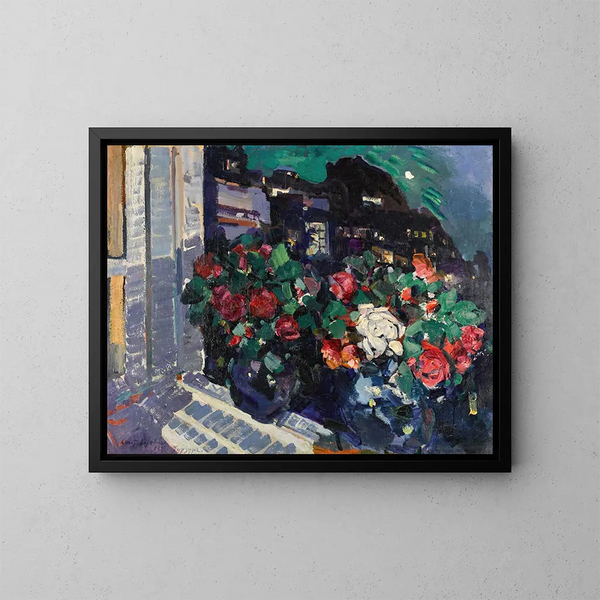 Rosen auf einer Fensterbank in Gurzuf - Konstantin Alexeïevitch Korovine — gerahmtes Bild an der Wand