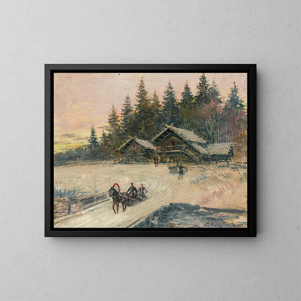 Winterlandschaft mit Troika - Konstantin Alexeïevitch Korovine — gerahmtes Bild an der Wand