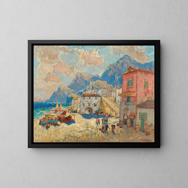 Eine Küstenstadt in Spanien - Konstantin Ivanovich Gorbatov — gerahmtes Bild an der Wand