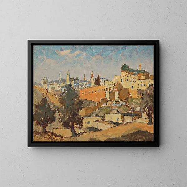 Ansicht von Jerusalem vom Dorf Silwan aus - Konstantin Ivanovich Gorbatov — gerahmtes Bild an der Wand