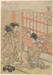 Koryusai Isoda - Februar Geisha Gemälde von Yayoi am Teehäuserfenster — Ansicht des Kunstwerks