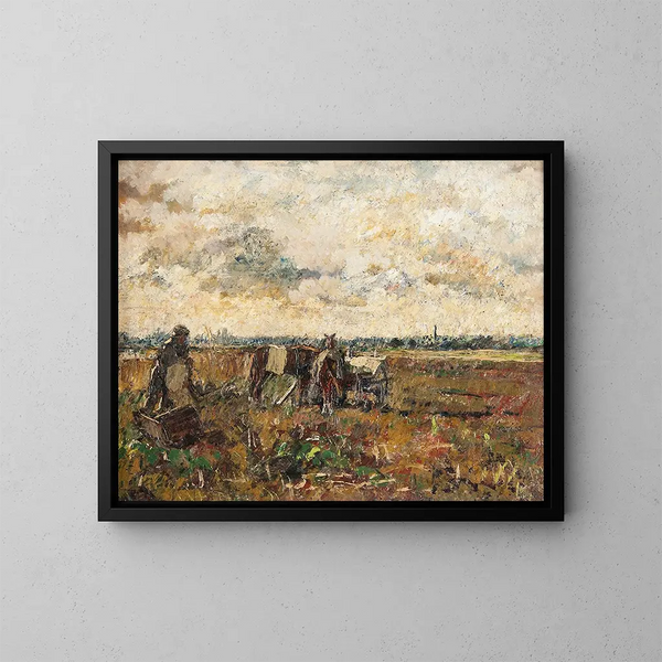 Plain mit einem Landwirt bei der Arbeit - Károly Kotász — gerahmtes Bild an der Wand