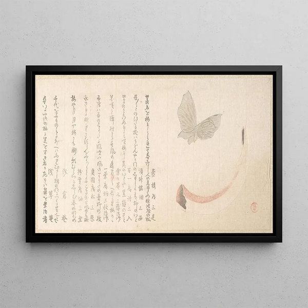 Vase de fleurs en corne et un papillon - Kubo Shunman — gerahmtes Bild an der Wand