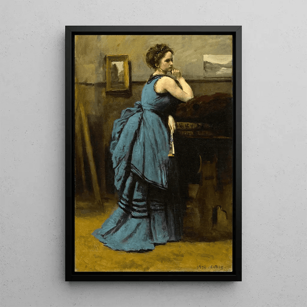 Reproduktion des Gemäldes Die Dame in Blau von Jean-Baptiste-Camille Corot