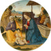 Das Madonnenbild und Josef, der das Jesuskind anbetet - Sebastiano di Bartolo Mainardi — in einem Innenraum präsentiert
