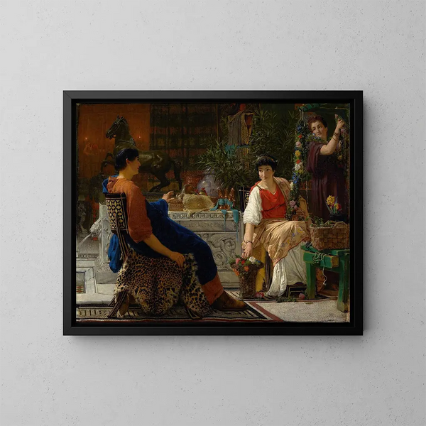 Vorbereitungen für die Feierlichkeiten Der Blumenkranz - Lawrence Alma-Tadema — gerahmtes Bild an der Wand