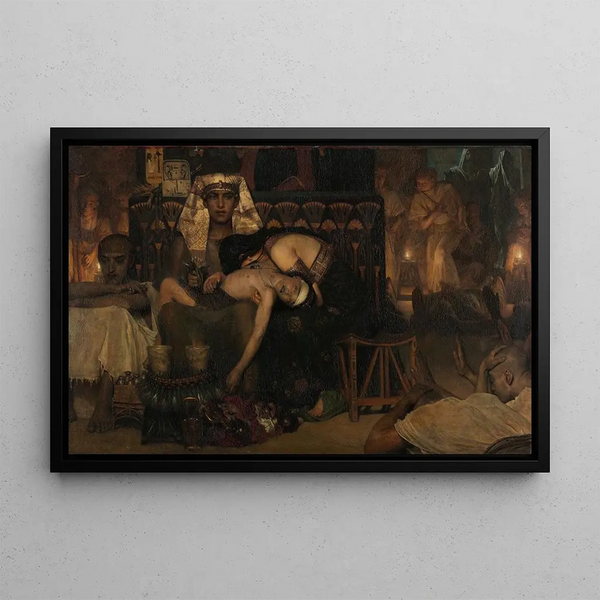 Die Tod des ältesten Sohnes des Pharaos - Lawrence Alma-Tadema — gerahmtes Bild an der Wand