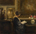Reproduktion des Gemäldes Lesung im Kerzenlicht - Carl Holsøe