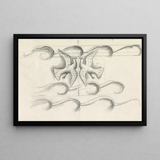 Leo Gestel - Ontwerpen voor een watermerk van een bankbiljet Twee duiven vliegend boven de golven.webp