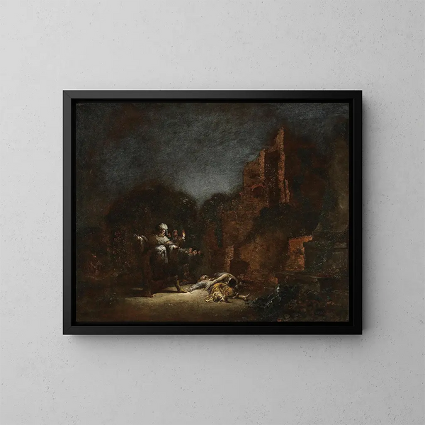 La Découverte des corps de Pyramus et Thisbé - Leonaert Bramer — gerahmtes Bild an der Wand