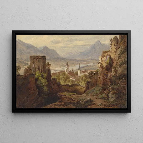 Vue de Rattenberg sur l'Inn - Leopold Munsch — gerahmtes Bild an der Wand