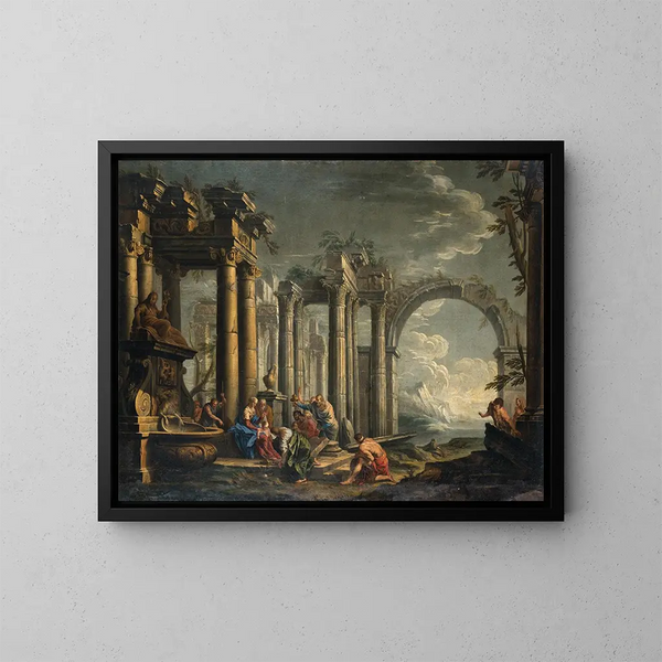 L'Anbetung der Heiligen Drei Könige in einer Landschaft mit Ruinen - Lombardische Schule — gerahmtes Bild an der Wand